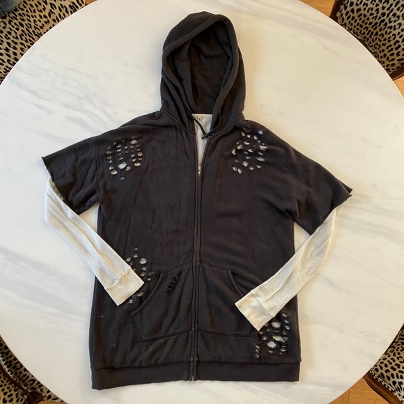R13 Faded Black Distressed Layered Hoodie XS M L S See Measurements - Picture 4 of 7